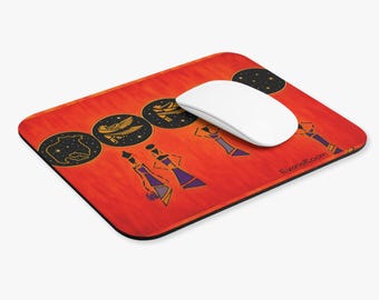 African Silhouette Art Mouse Pad | Orange Tribal Women, Celestial Motifs