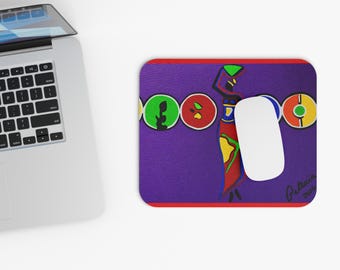Abstract African Woman mouse pad | Colorful geometric art, purple background