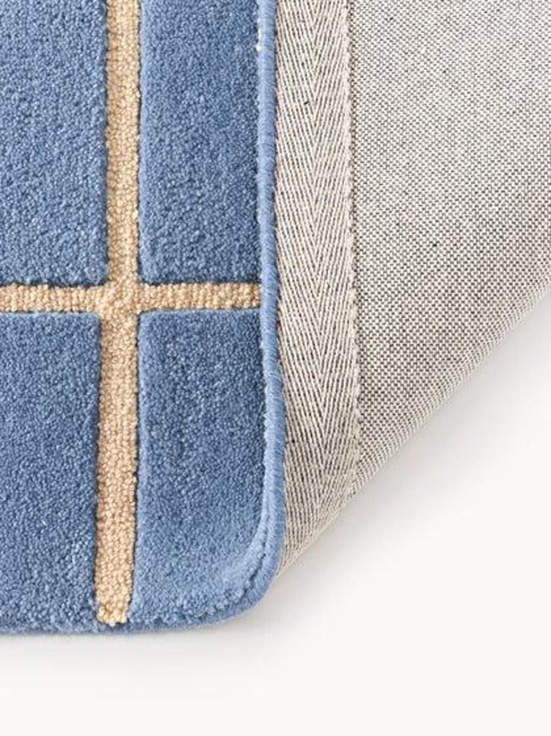 Blue Checkered Area Rug, Modern Grid Pattern Carpet, Scandinavian ...