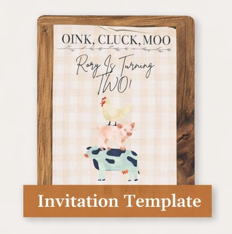 Editable Farm Birthday Invitation Template, Oink Cluck Moo Party Invite ...