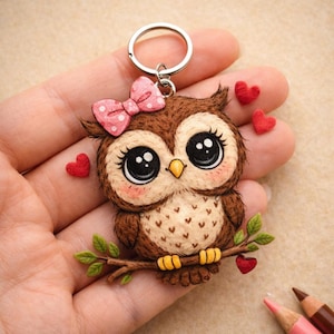 Felt Owl Keychain Sewing Pattern: Animal Craft Template (PDF Download)