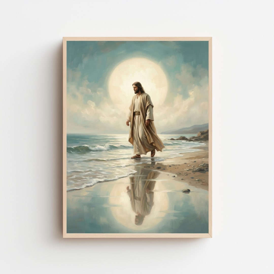 Jesus Walking on the Shore at Sunrise Christian Wall Art (digital ...