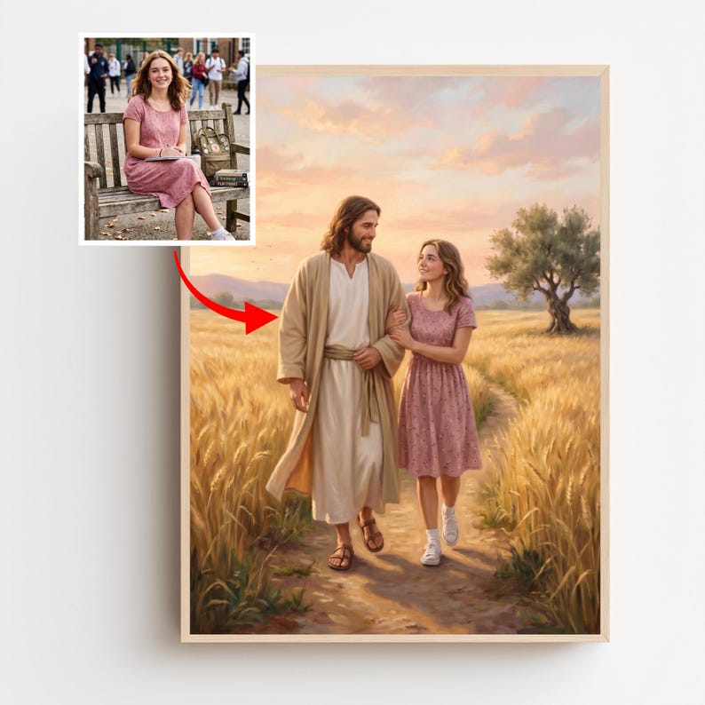 Jesus Walking With You Custom Portrait Christian Print Comforting Faith ...
