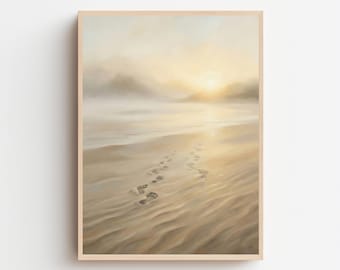 Lámina cristiana "Huellas en la arena" – Decoración de fe pacífica (Descarga digital)