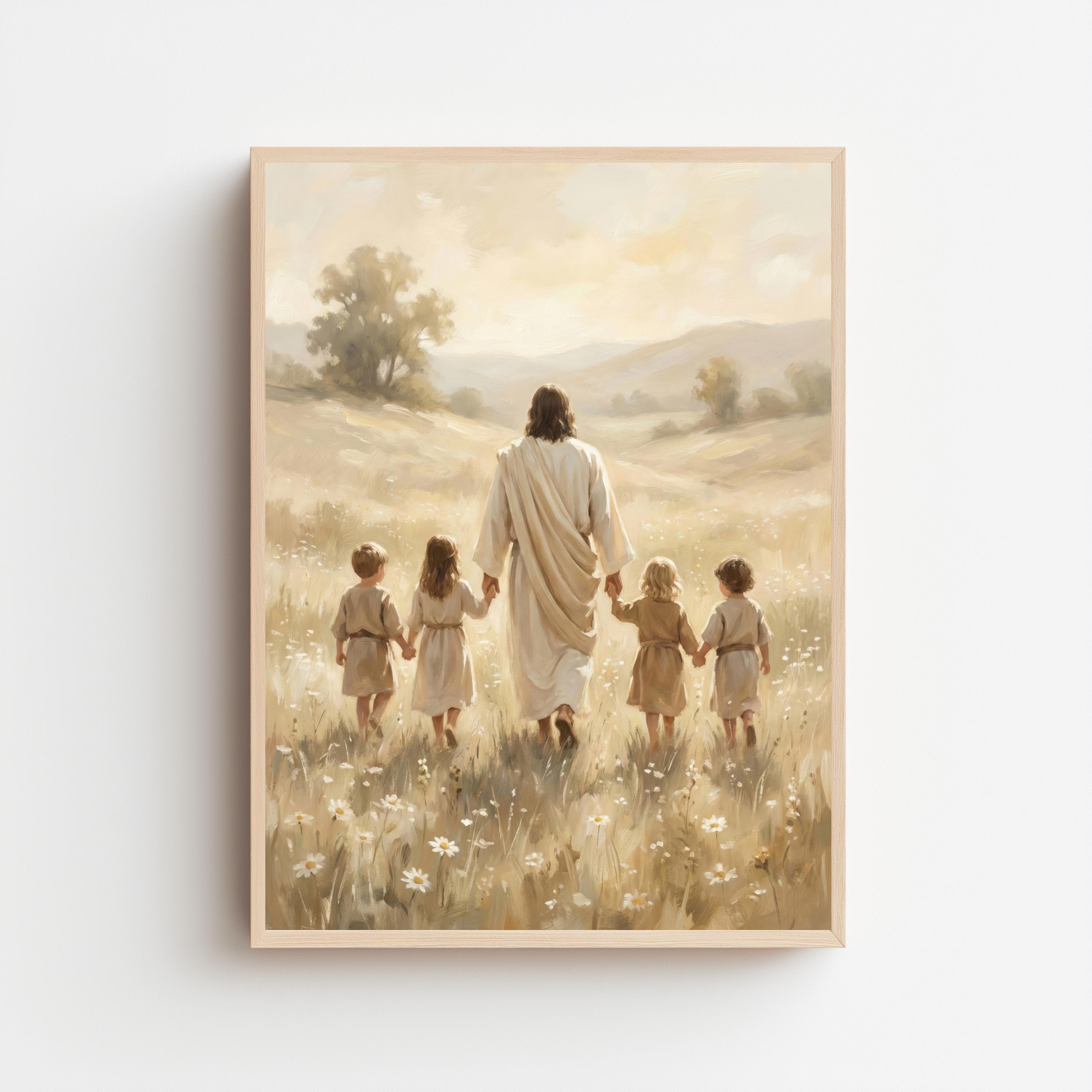 Jesus Walking With Children – Peaceful Christian Wall Decor (digital ...