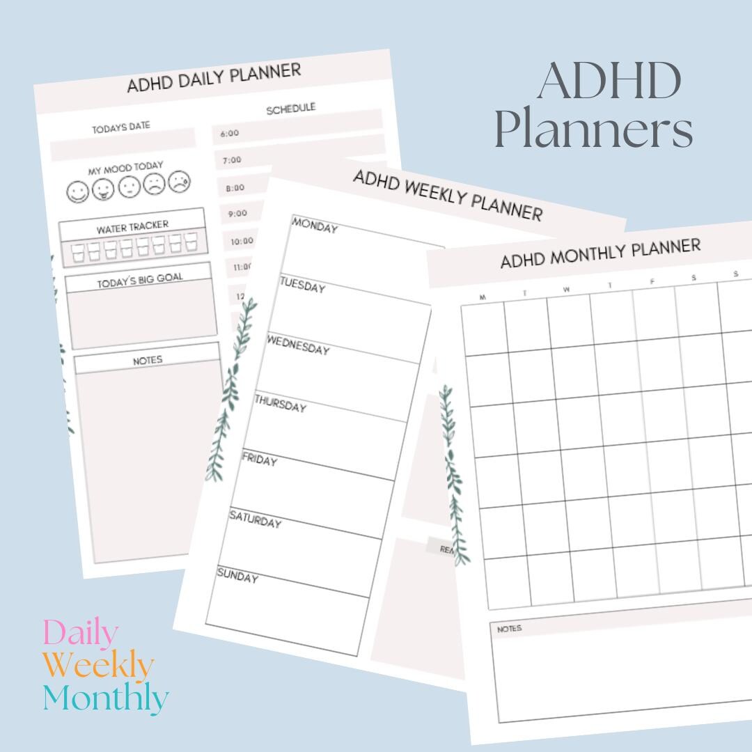 ADHD Planner Printable Bundle | Daily Weekly Monthly Pages ...