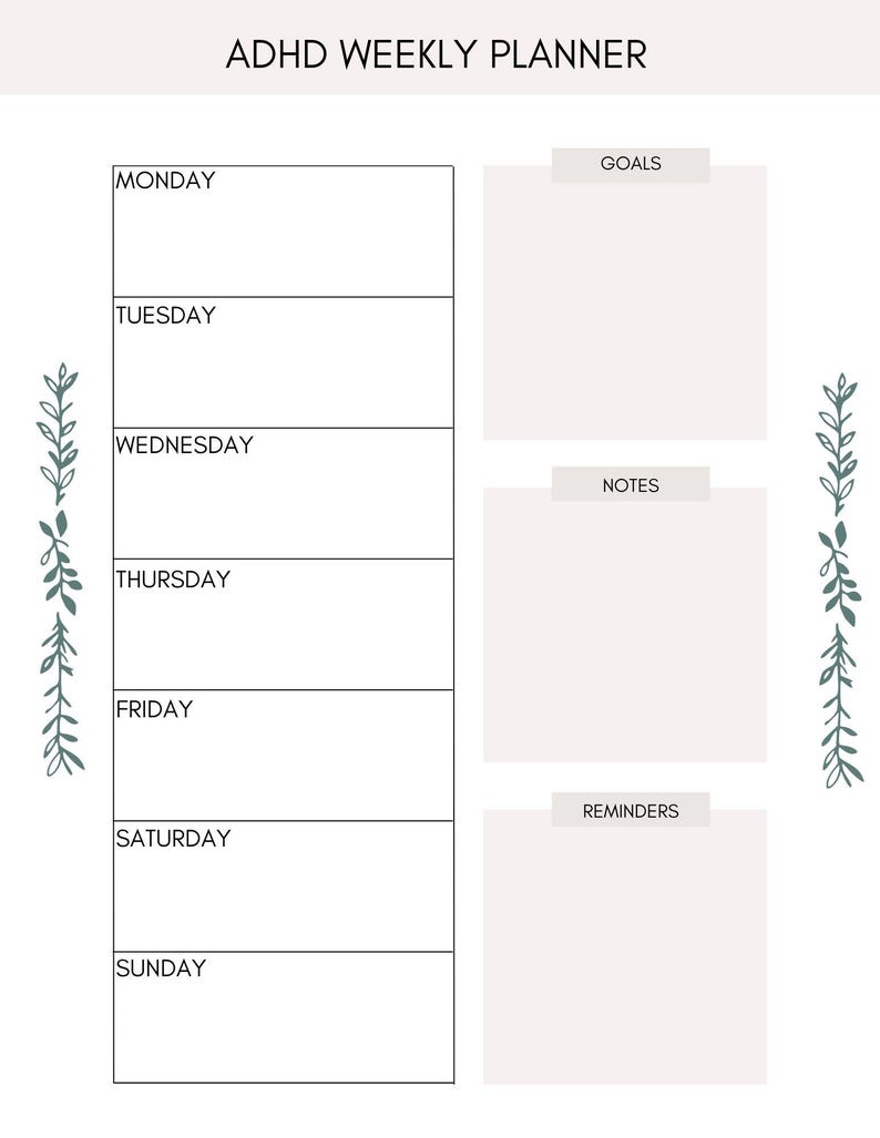 ADHD Planner Printable Bundle | Daily Weekly Monthly Pages ...