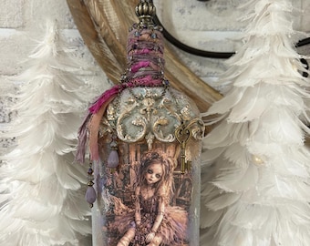 Broken Parlor Doll Mixed Media Bottle Art | Gothic Romantic Decor | Textured Dark Ballerina Sculpture | Shabby Chic | OOAK Handm
