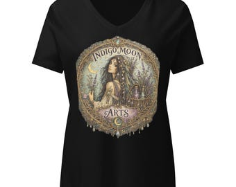 T-shirt da donna con scollo a V rilassato di Indigo Moon Arts