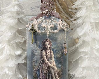 Whimsical Fairy Art Bottle | Baroque Mixed Media Shelf Decor (OOAK)