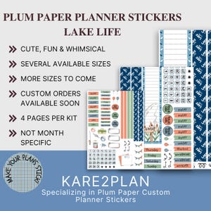 May include: A collection of planner stickers with a lake life theme. The stickers include various designs, such as calendar boxes, decorative strips, and functional labels. The color palette features shades of blue, green, and orange. Text on the stickers includes "PayDAY", "dayOFF", and "work@HOME".