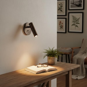 Cylindryczna lampa ścienna | Lampa do czytania w kolorze ciemnego brązu | Kinkiet z obrotową głowicą i przełącznikiem