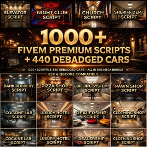 FiveM/ Mega Script Bundle/Más de 1000 scripts de FiveM + 440 coches sin insignias/ Alta calidad/ Mod/ Optimizado