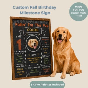 Tablero personalizado para hitos de otoño para perros / Letrero personalizado con foto de cumpleaños de otoño para mascotas (descarga digital)