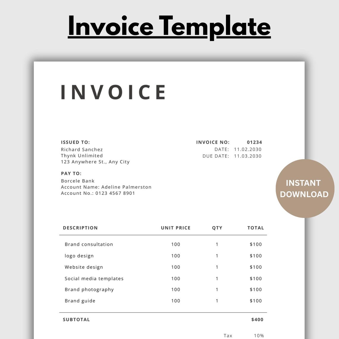 EDITABLE Invoice Template. Printable Invoice Word. Custom Invoice Form ...