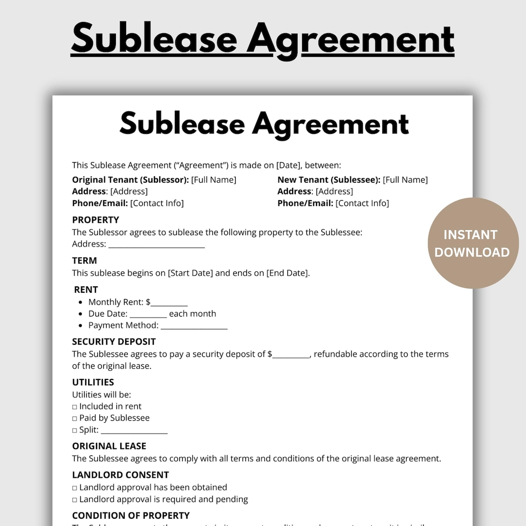 Sublease Agreement, Editable Commercial Sublet Contract Form Template ...
