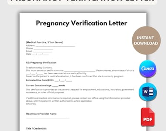 Pregnancy Verification Letter Template - Proof of Pregnancy - Pregnancy Doctor Form - Editable Word & Canva - Instant Download PDF