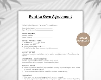 Editable Rent to Own Agreement – Lease Purchase Option Contract (PDF, Word)