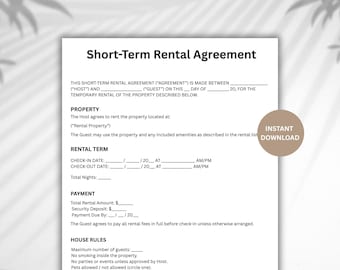 Editable Short Term Rental Contract, Customizable Airbnb Agreement (Instant Download PDF)