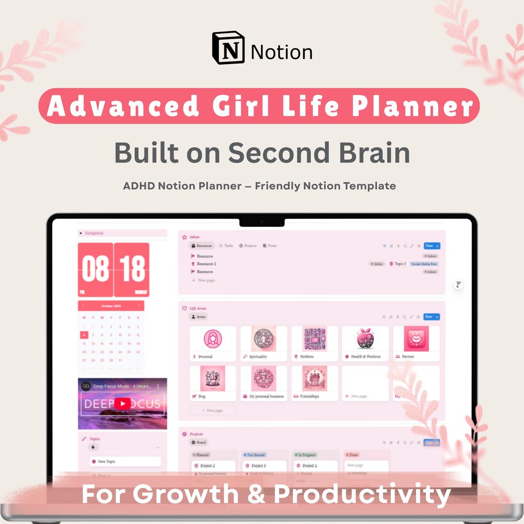 That Girl Notion Template 2026 | Pink Second Brain Template | All in ...