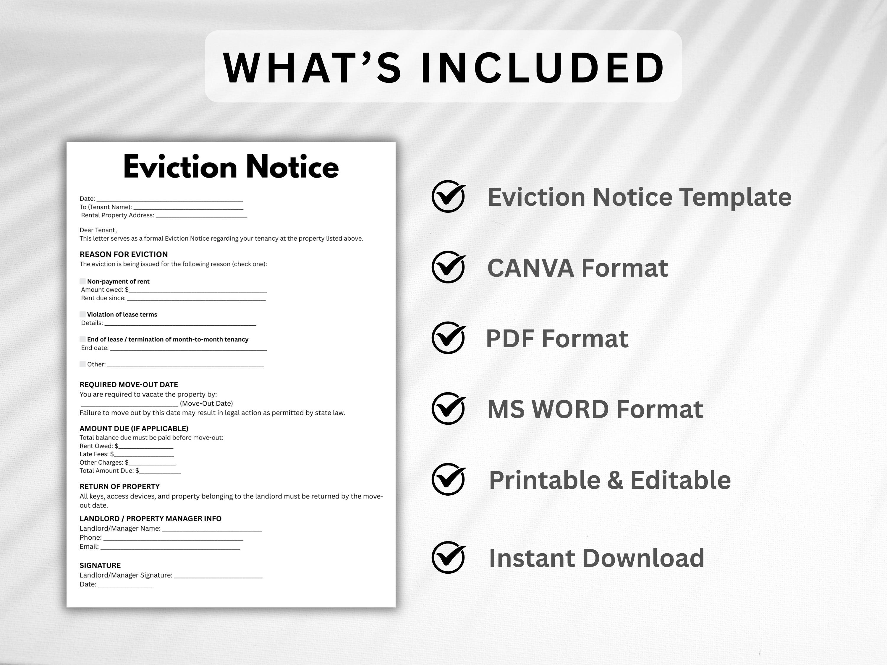 Editable Eviction Notice Template: Landlord Lease Termination Form ...