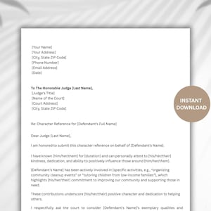 Editable Court Character Reference Letter Template (Instant Download)