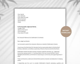 Editable Court Character Reference Letter Template (Instant Download)