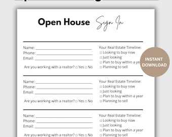 Hoja de registro editable para jornadas de puertas abiertas. Material imprimible para marketing inmobiliario. Folletos y formularios para jornadas de puertas abiertas para agentes inmobiliarios. Plantilla de Canva en PDF para descarga instantánea.