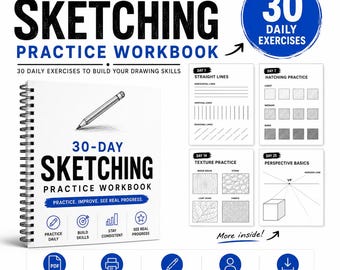 30-Day Sketching Practice Workbook, Printable Drawing Exercises PDF, Hatching & Texture Worksheets - Instant Download