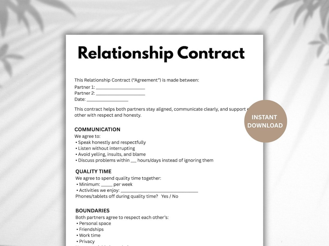 Customizable Relationship Contract Template, Couples Agreement Form ...