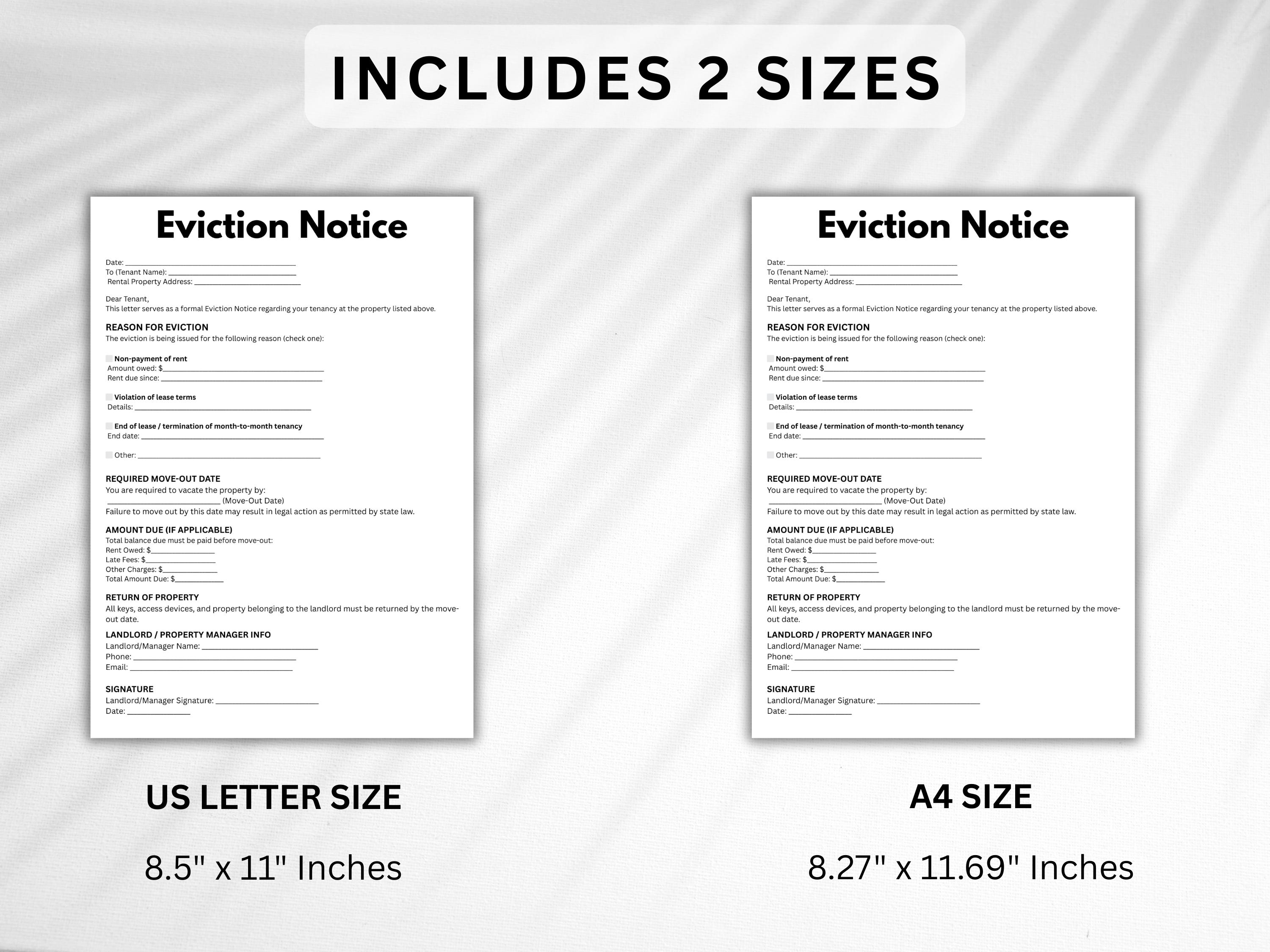 Editable Eviction Notice Template: Landlord Lease Termination Form ...