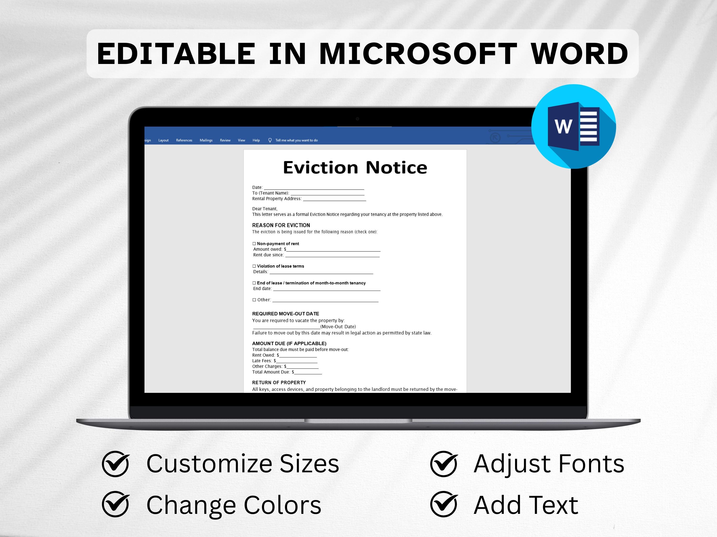 Editable Eviction Notice Template: Landlord Lease Termination Form ...