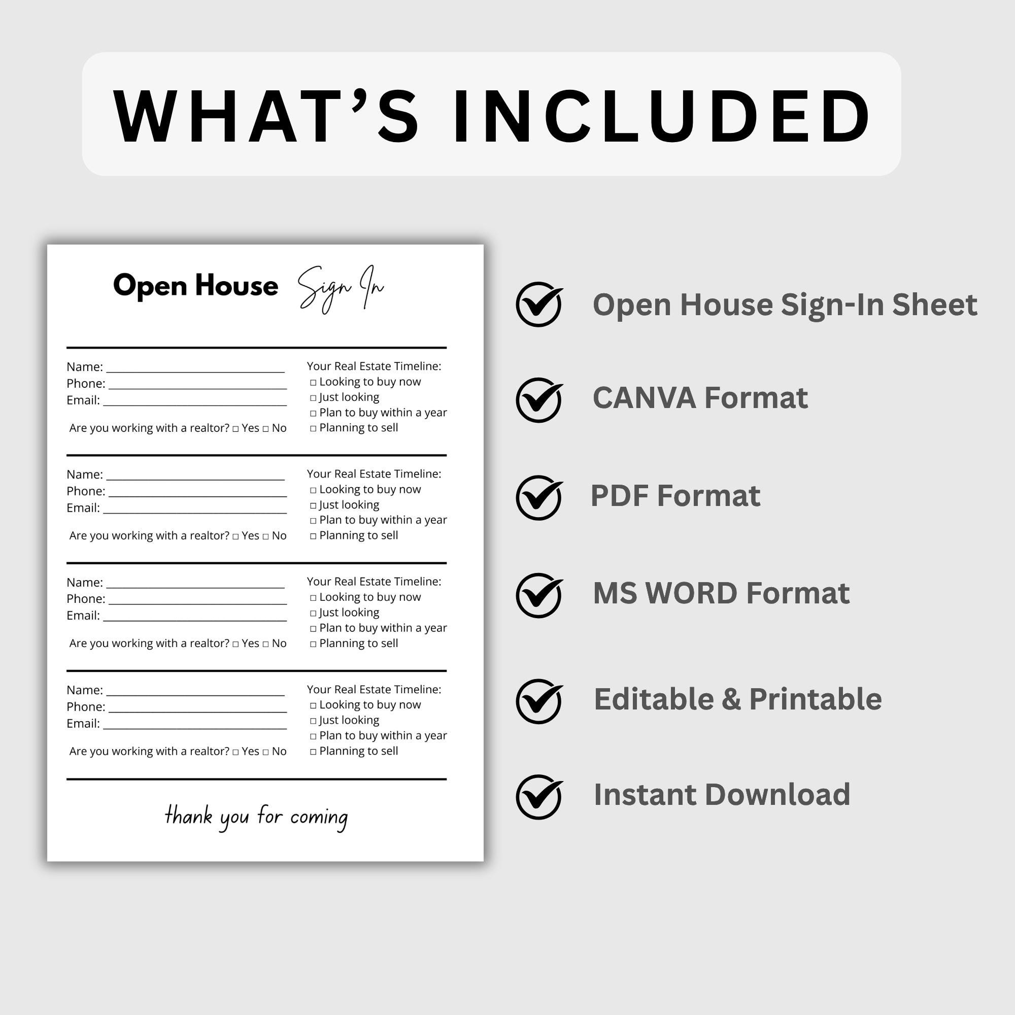 Open House Sign In Template Editable Open House Sign in Sheet. Printable Real Estate Marketing ...