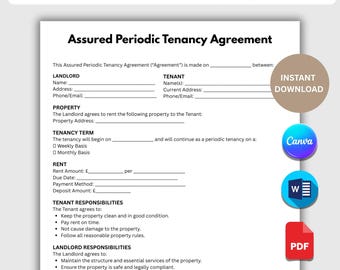 Contrato de Arrendamiento Periódico Garantizado 2026 / Cumple con la RRA 2025 / Inglaterra / MS Word y Canva / Descarga instantánea en PDF