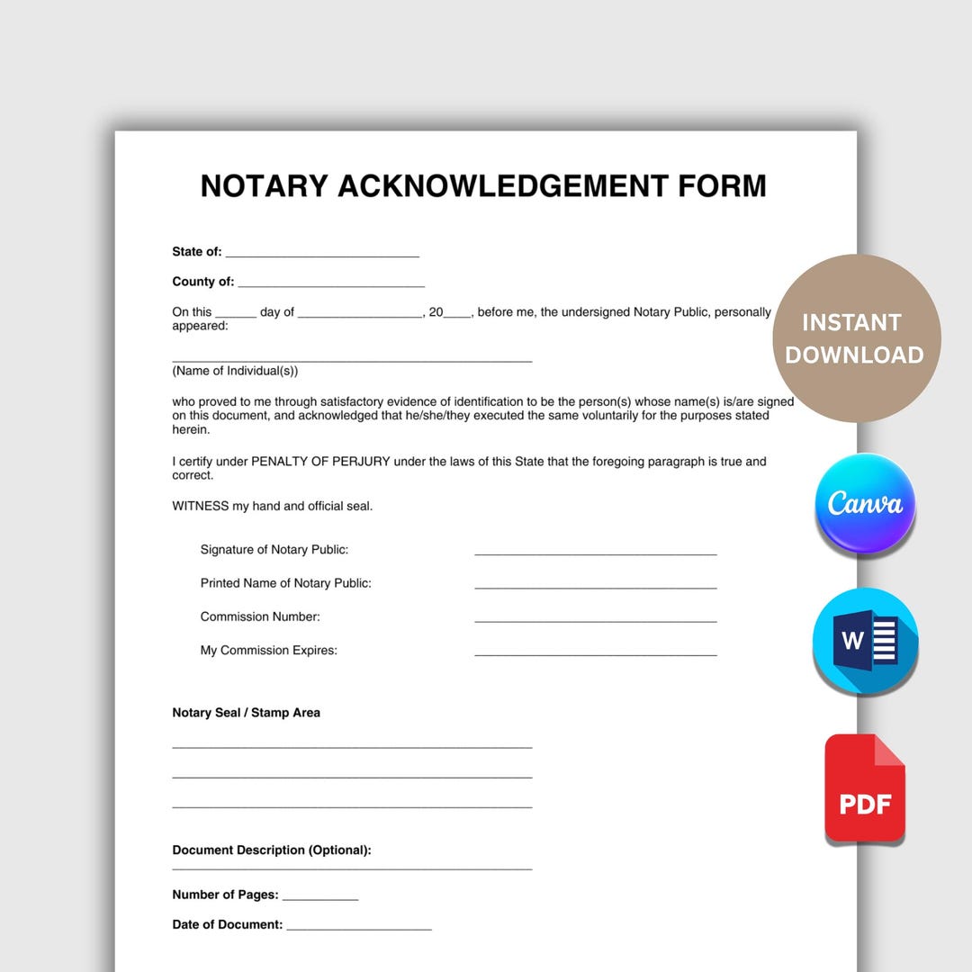 Sc Notarization Template Notary Acknowledgement Form | Printable Notary Letter & Notarization ...