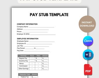 Editable Pay Stub Template | Professional Paycheck Stub | Canva Payroll Template | Employee Payment Slip | Instant Download PDF