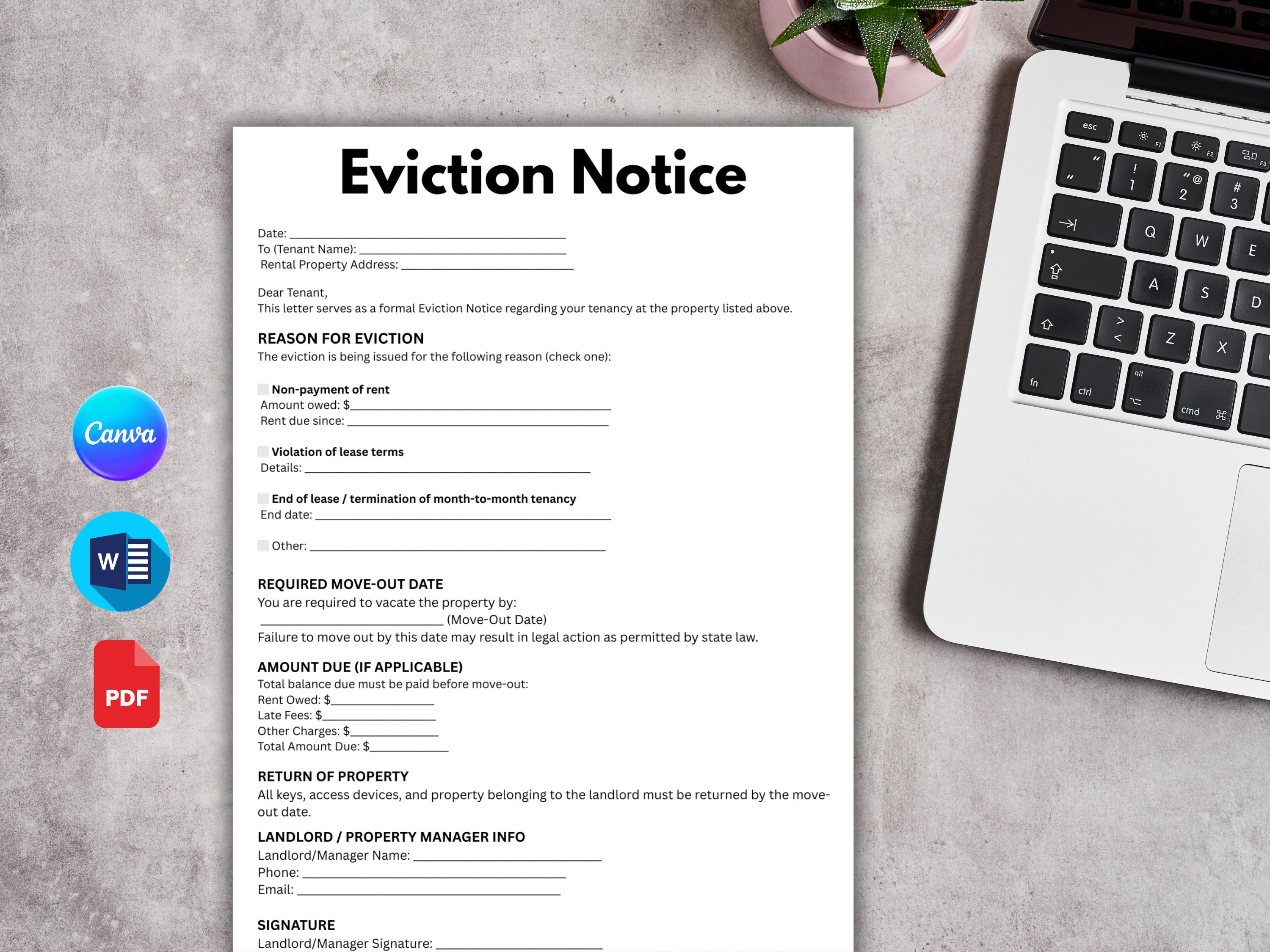 Editable Eviction Notice Template: Landlord Lease Termination Form ...
