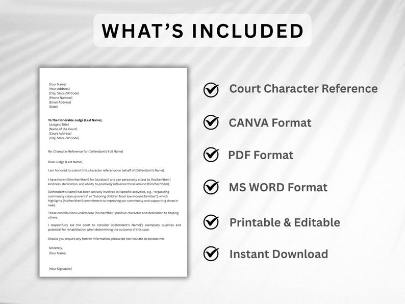 Editable Court Character Reference Letter Template (instant Download ...