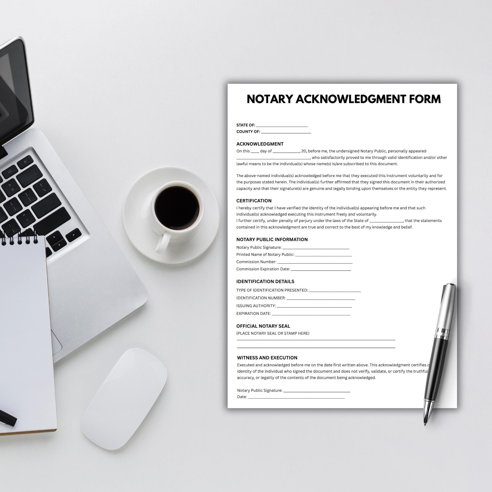 One Page Notary Acknowledgment Form | Editable Canva & Word US Notary ...