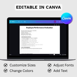 Employee Performance Evaluation Template. Employee Performance Review. Printable Human Resources Form. Editable, MS Word, Canva. Instant PDF