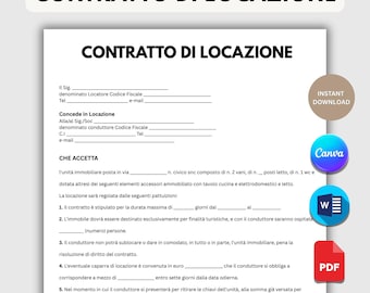 Editable Italian Rental Agreement Template - Canva & MS Word (Instant Download)
