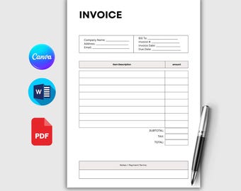 Editable Invoice Template: Professional Business Form (PDF, Canva & MS Word)