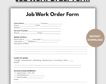 Formulario de orden de trabajo editable, plantilla de orden de trabajo para empresas, seguimiento de órdenes de trabajo, formulario de orden de trabajo de servicio imprimible. PDF instantáneo.