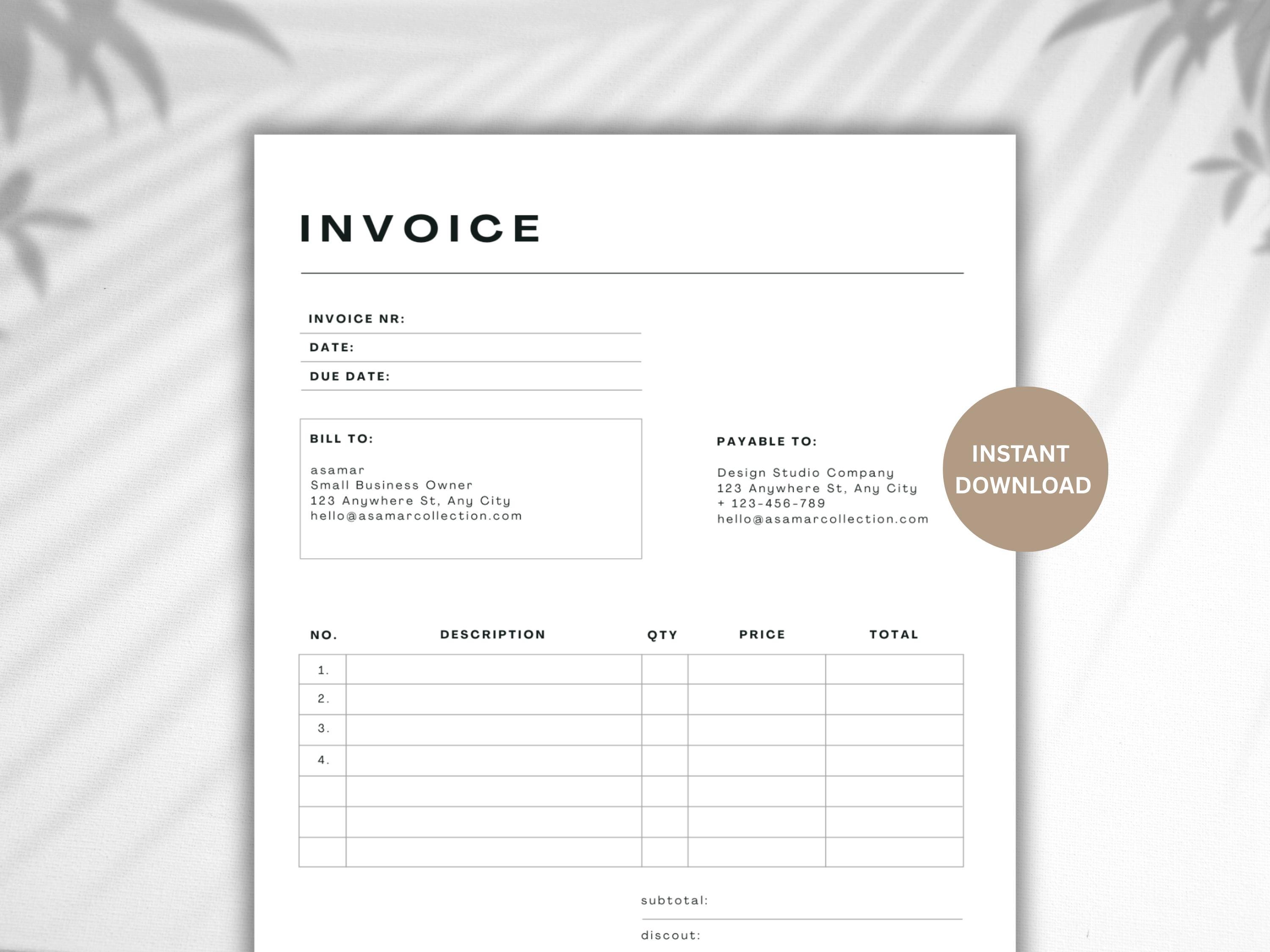 Editable Invoice Template: Professional Business Form (canva, Word, PDF ...