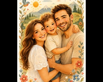 Custom Family Portrait Illustration, Cartoon Portrait, Personalized Digital Drawing From Photo, Memorial Gift for Mom, Instant Delivery