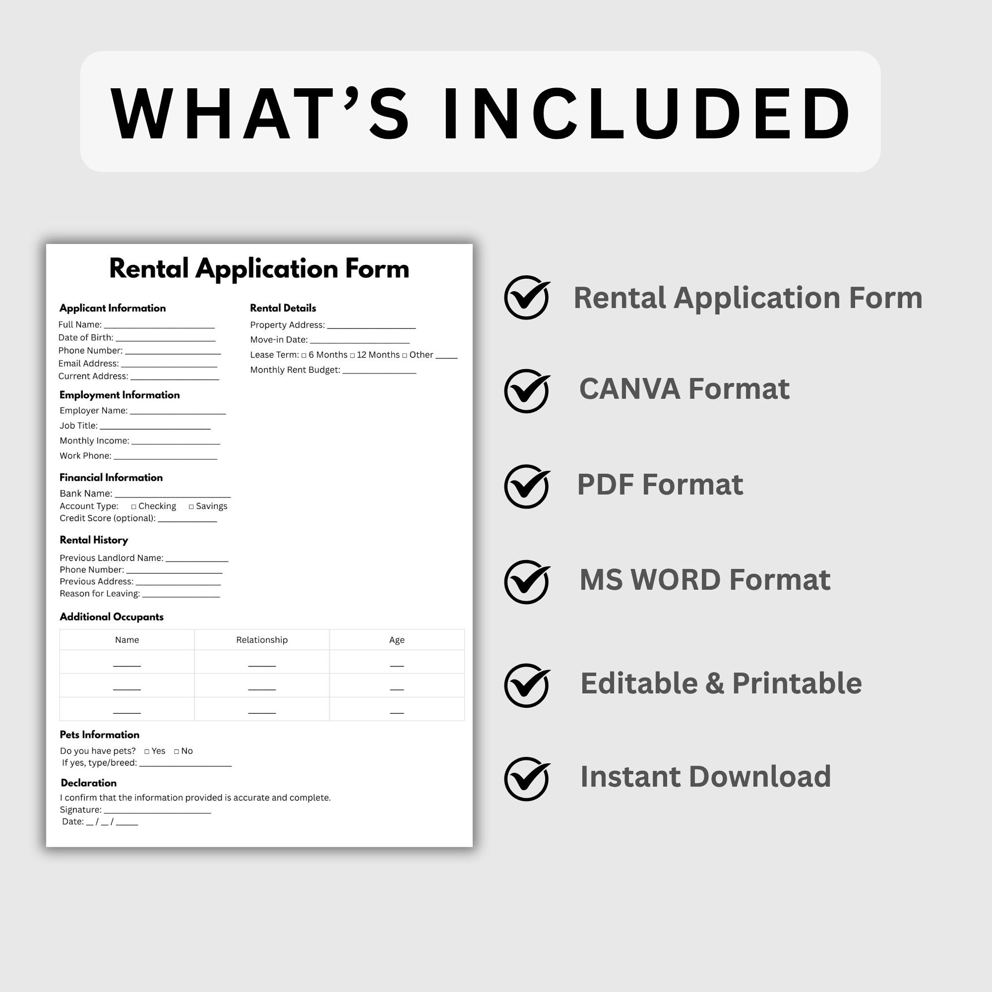 Pdf Rental Application Pic Printable Rental Application Form. Landlord Rental Application. Tenant ...