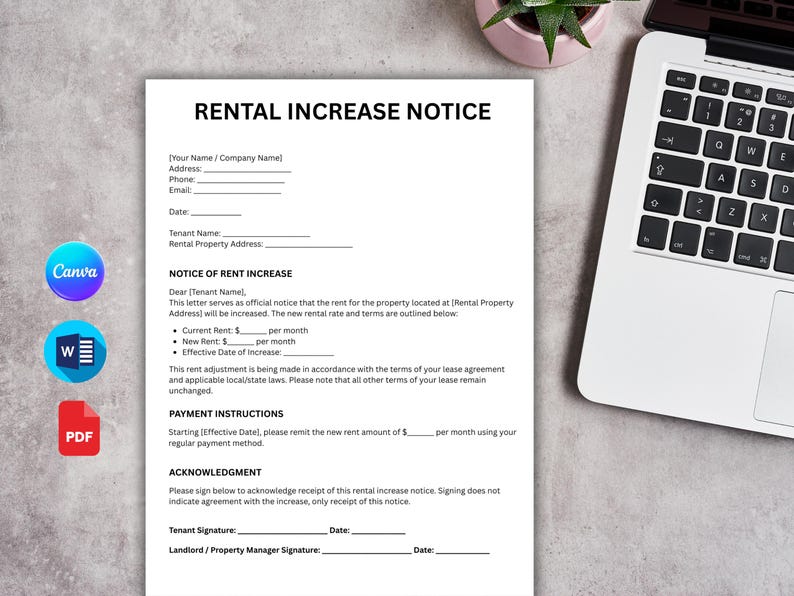 Editable Rental Increase Notice Form (word, PDF, Canva) - Etsy