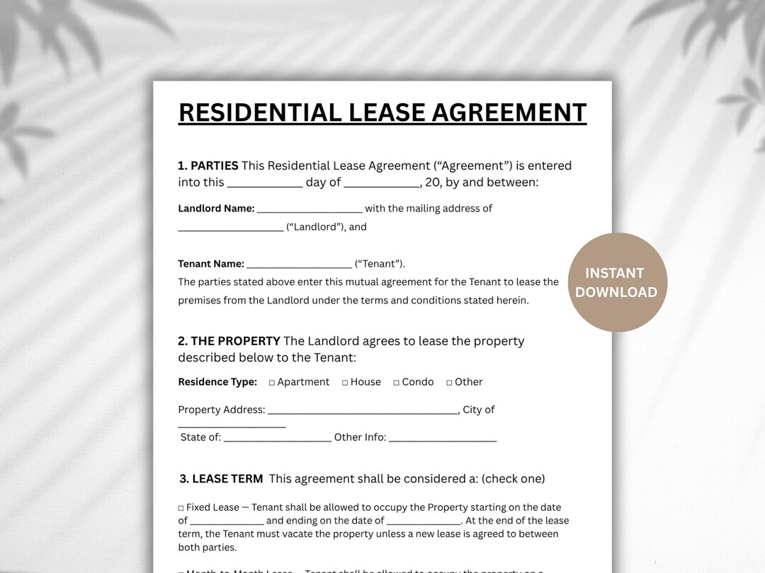 Editable Residential Lease Agreement Template (digital Download) - Etsy