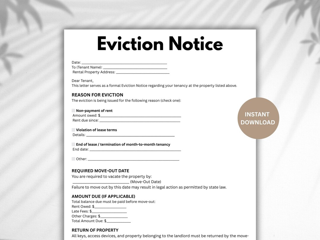 Editable Eviction Notice Template: Landlord Lease Termination Form ...