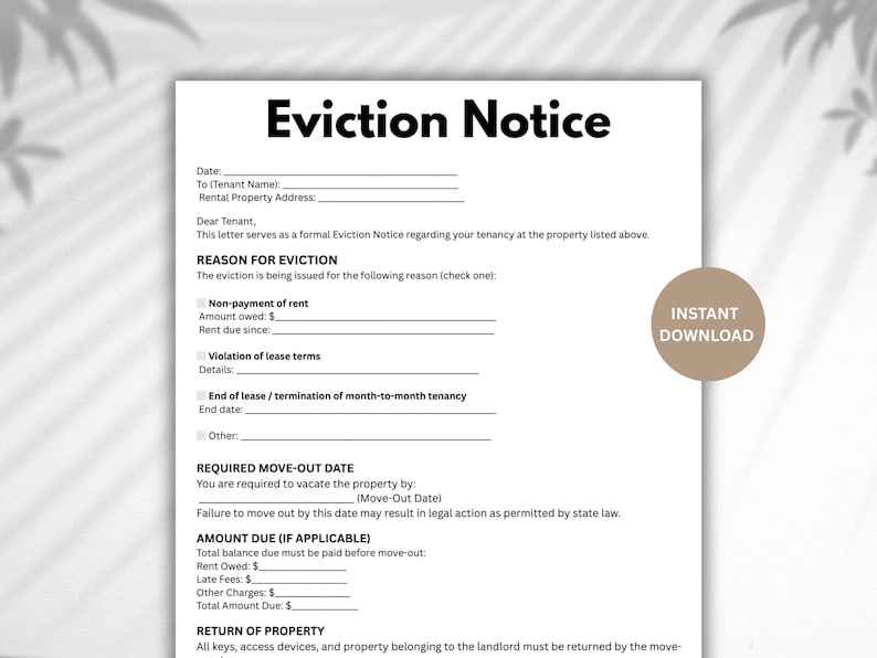 Editable Eviction Notice Template: Landlord Lease Termination Form ...